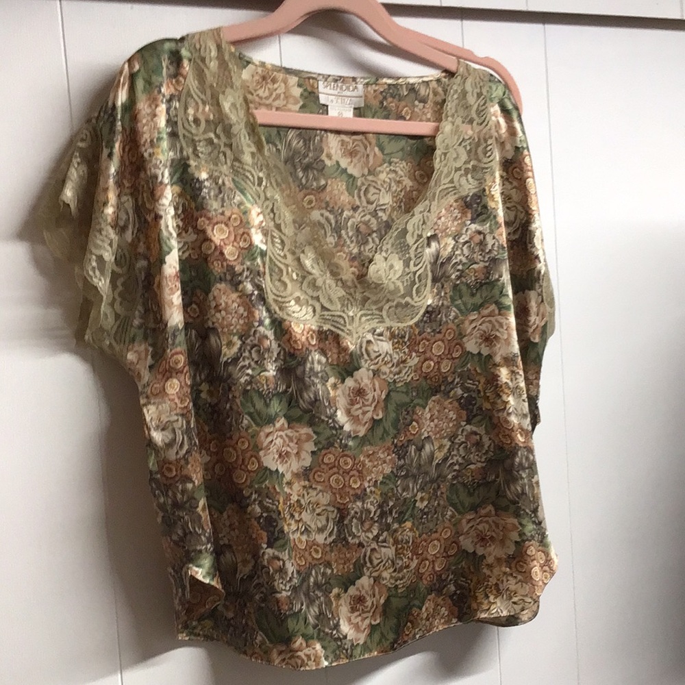 La Senza vintage autumn color lingerie set Olive & Gold Floral Satin top &shorts - Picture 3 of 6